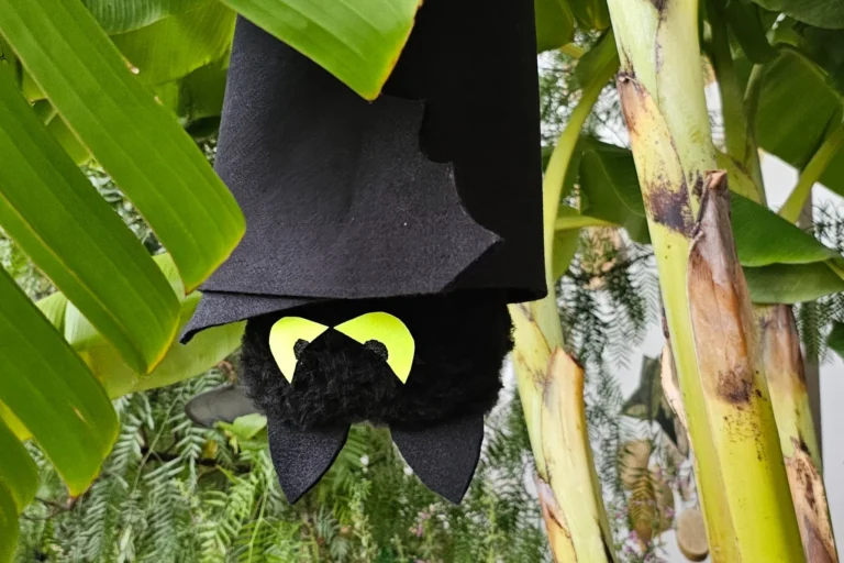 Selbstgebastelte Fledermaus im Tropenhaus von Schloss Hof zu Halloween