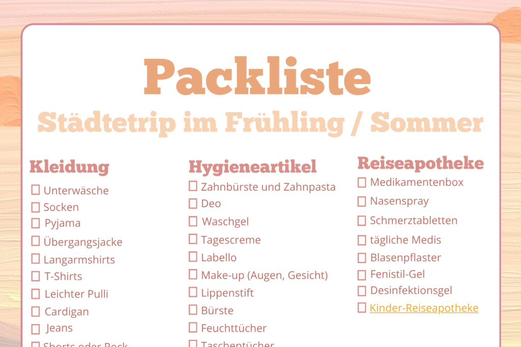 Packliste für Städtetrip im Frühling und Sommer